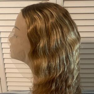 Natural Brown with blonde highlights synthetic Wavy Hair Wig 22” length